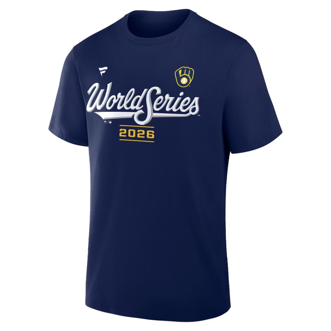 Brewers 2026 World Series tee front with World Series script and ball-in-glove