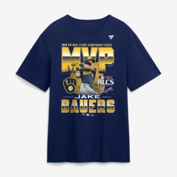 Jake Bauers Milwaukee Brewers 2026 NLCS MVP t-shirt in navy, front