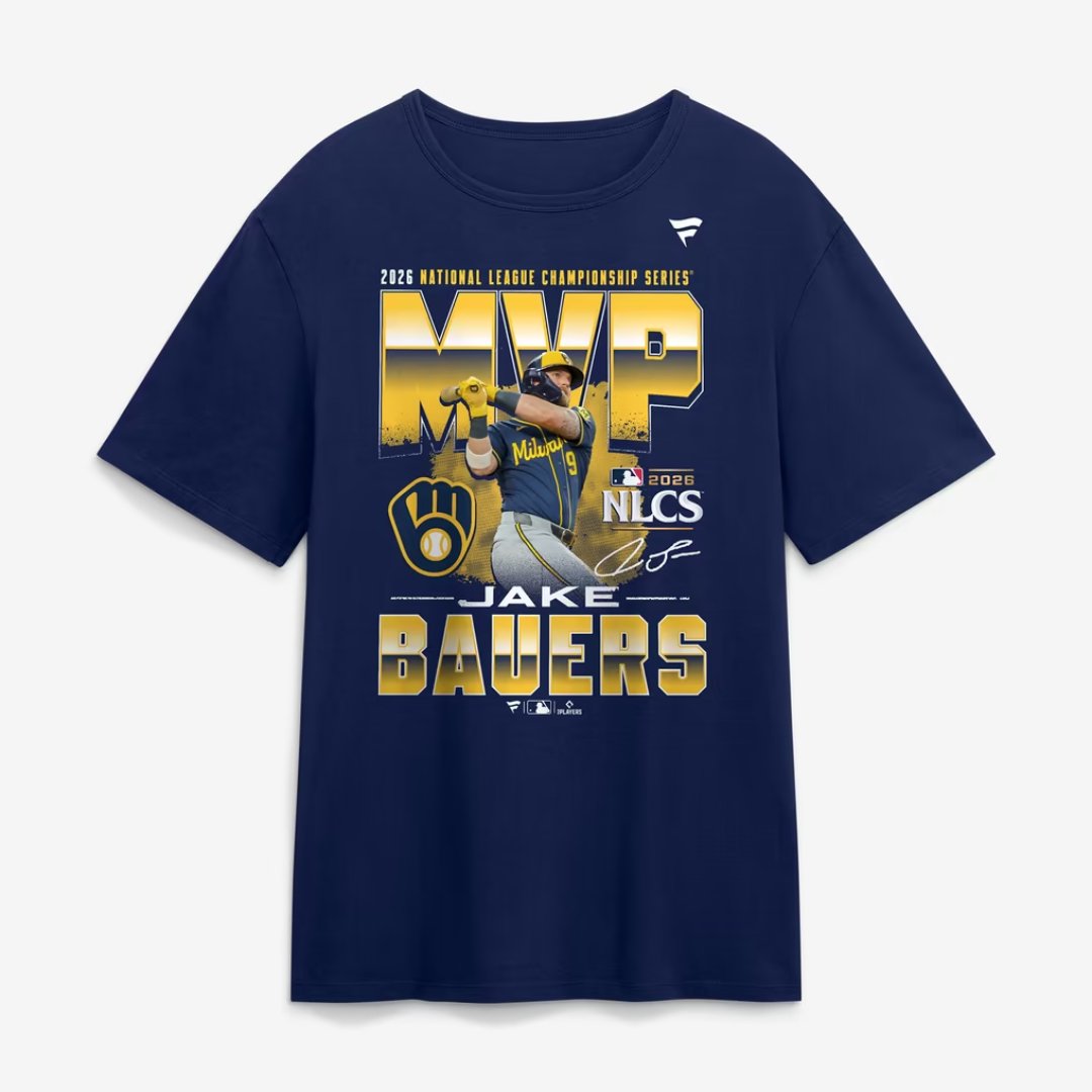Jake Bauers Milwaukee Brewers 2026 NLCS MVP t-shirt in navy, front