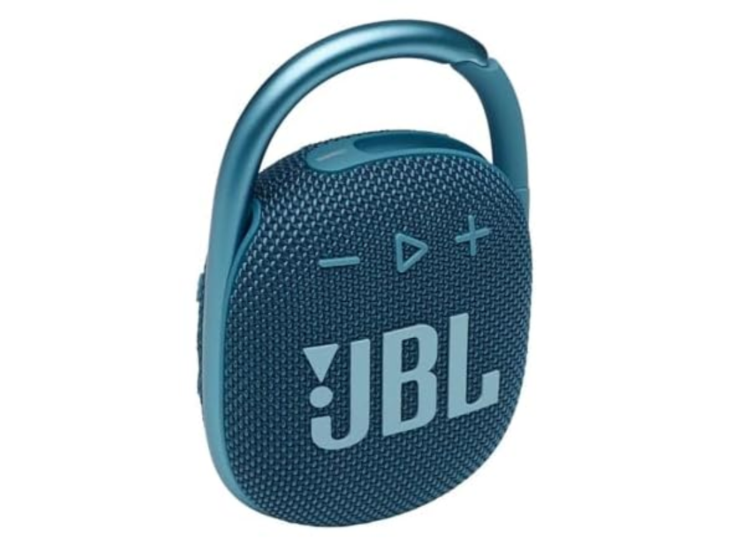 JBL Clip 4 Portable Mini Bluetooth Speaker blue teal clean product shot with carabiner