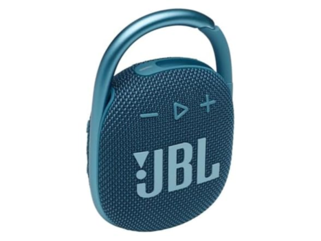 JBL Clip 4 Portable Mini Bluetooth Speaker blue teal clean product shot with carabiner
