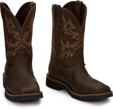 Justin Men's Stampede EH Steel Toe Wellington Work Boots in brown
