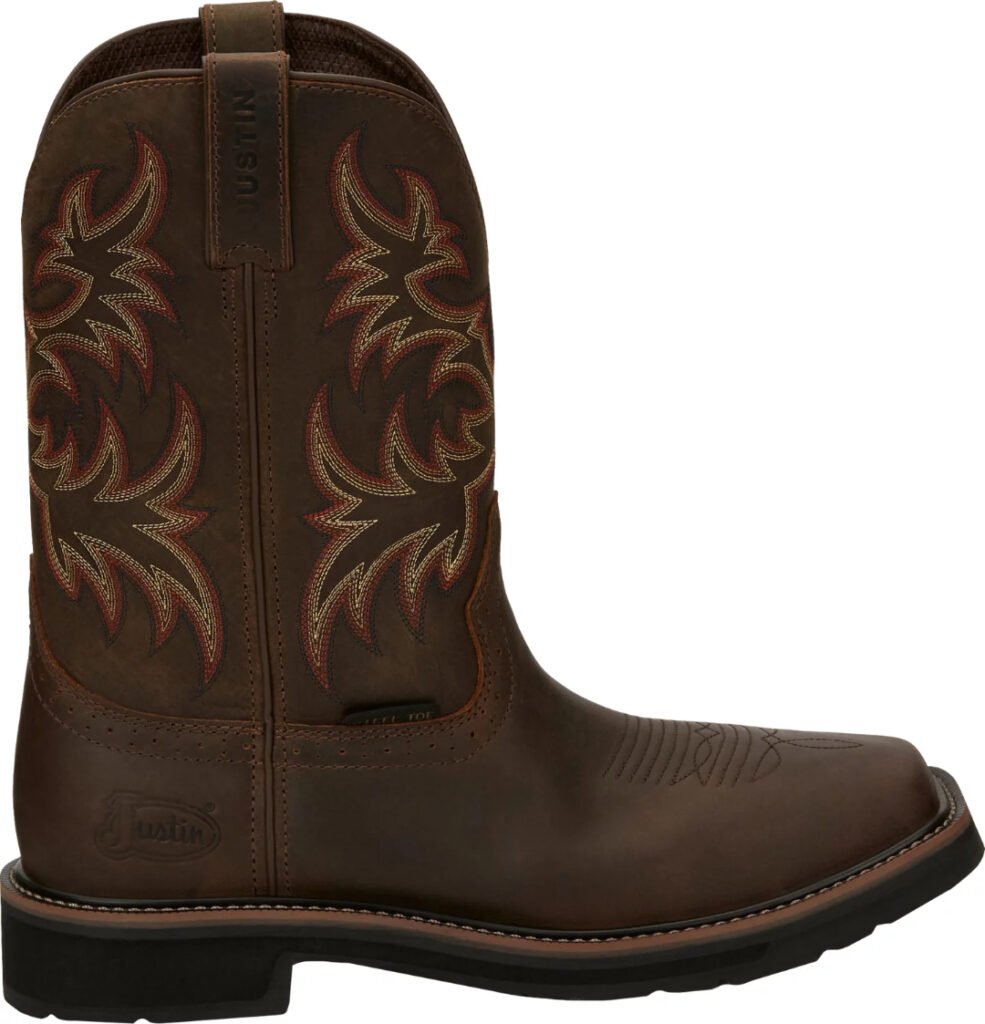 Justin Stampede steel toe work boot, outside view