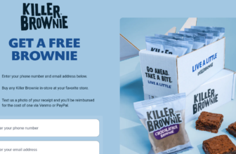 Killer Brownie Get a Free Brownie page — enter phone and email, buy in-store, text receipt, reimbursed via Venmo or PayPal
