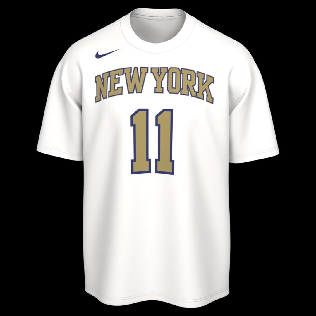 Front of the white Brunson Trophy Collection tee with gold NEW YORK 11
