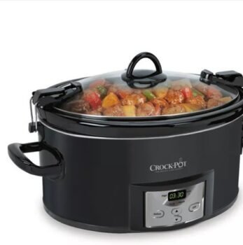 Crock-Pot 7-qt. Countdown Cook & Carry Slow Cooker, black, with food inside