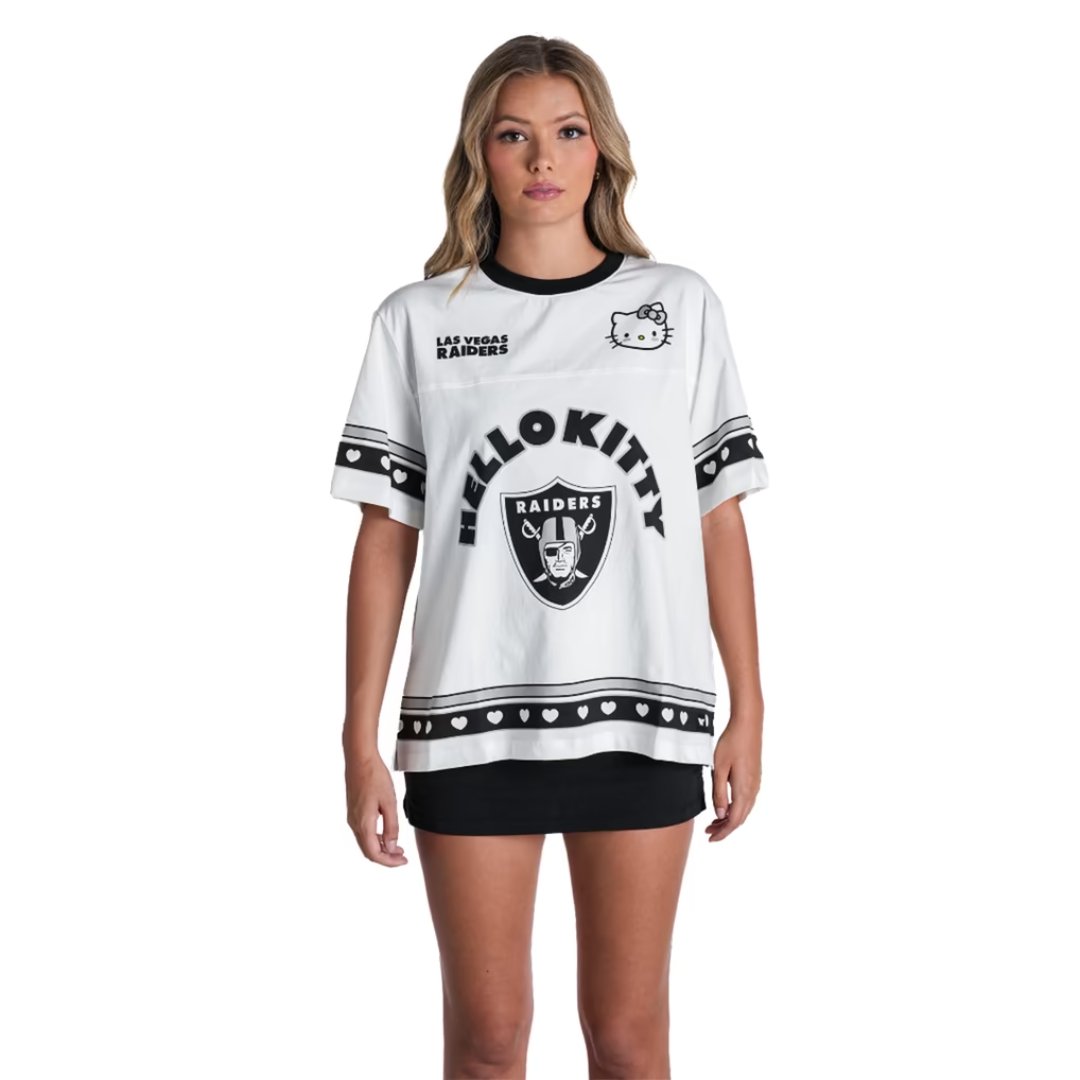 Las Vegas Raiders The Wild Collective x Hello Kitty women's oversized tee, cream