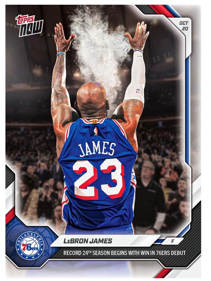LeBron James 2026-27 Topps NOW Card 1 — 76ers debut chalk toss