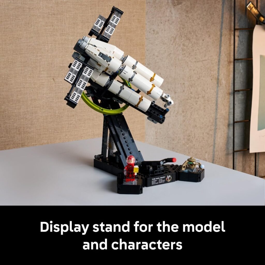 LEGO 11389 Hail Mary on its functional display stand with crank