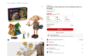 Target product page LEGO Hogwarts Crest and Dobby 66820 at $48.99