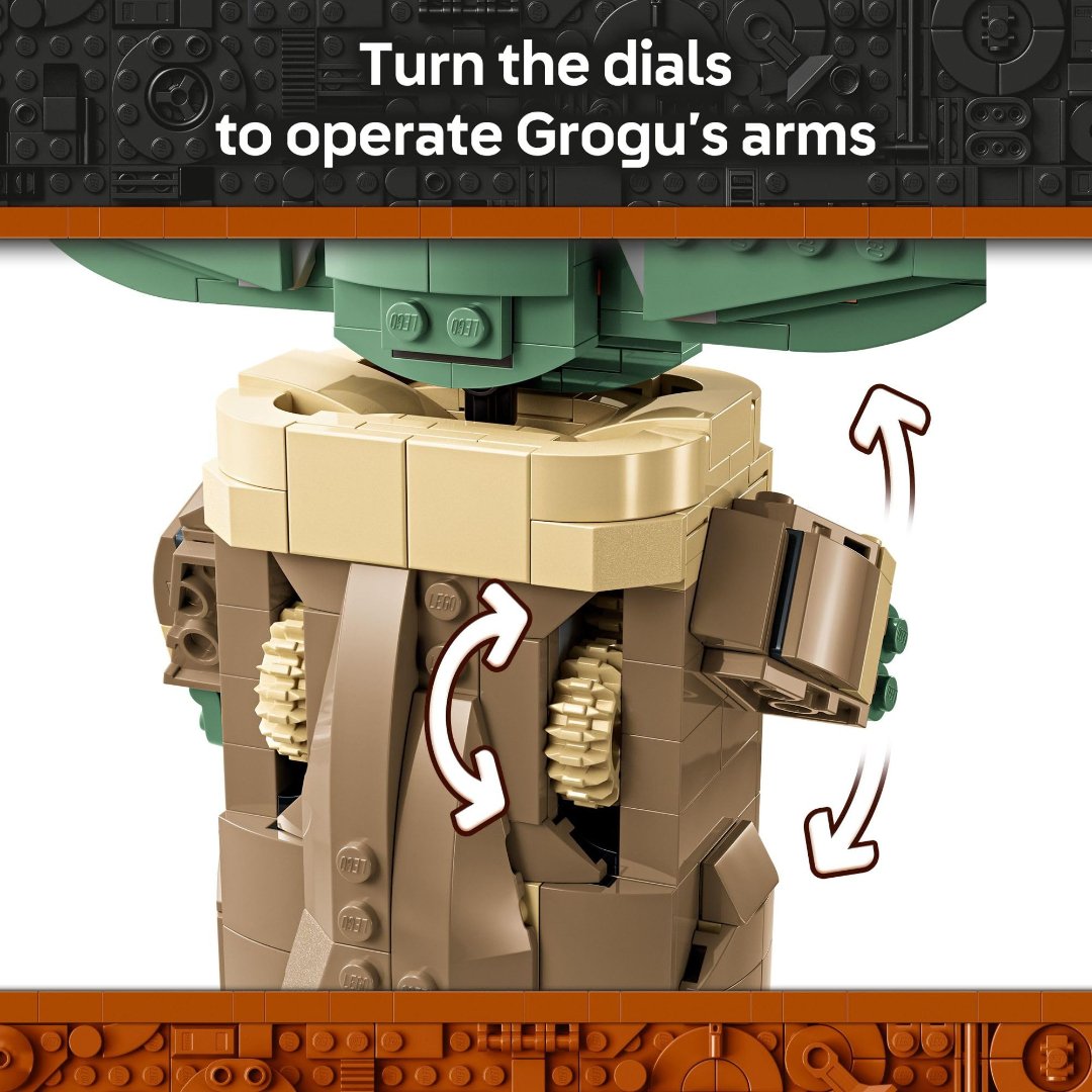 Dials on the back operate Grogu's arms