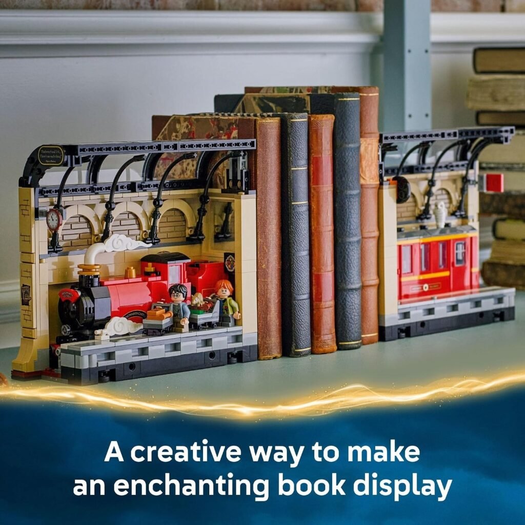 LEGO Harry Potter Book Nook: Hogwarts Express 76450 as bookends with books