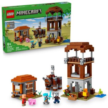 LEGO Minecraft The Pillager Outpost and Ravager 21278 box and finished build