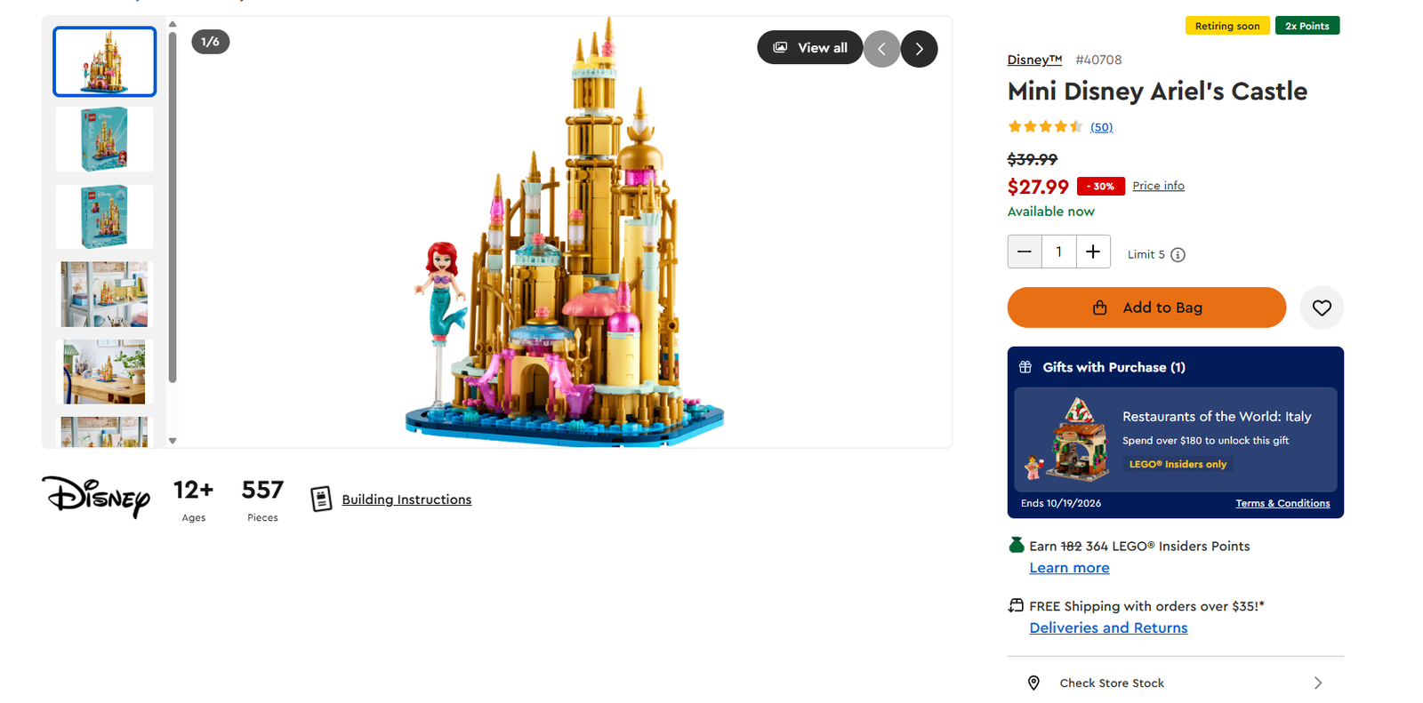 LEGO Mini Disney Ariel's Castle 40708