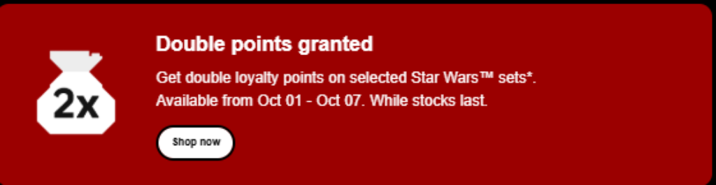 LEGO Insiders double points on selected Star Wars sets Oct 1 to Oct 7