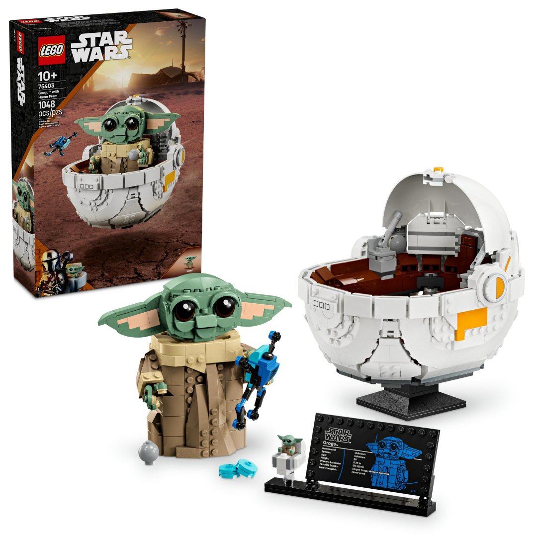 LEGO Star Wars Grogu with Hover Pram 75403 box and finished build