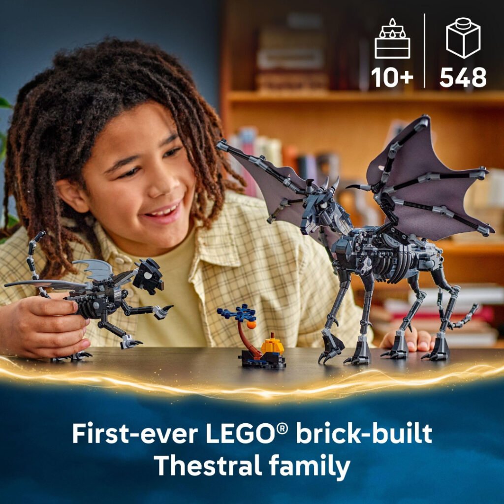 Child playing with the LEGO Thestral Family adult and baby Thestrals