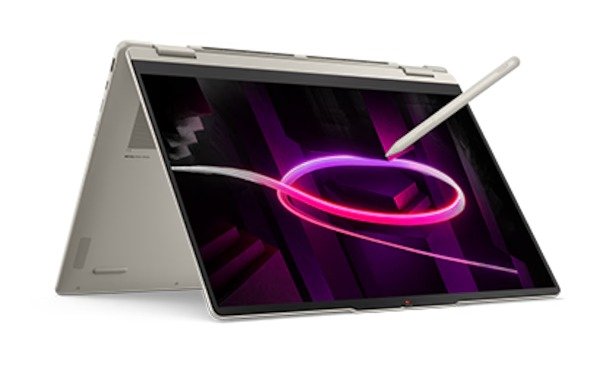 Lenovo Yoga 7a 2-in-1 AMD 16-inch Copilot+ PC in tent mode with pen