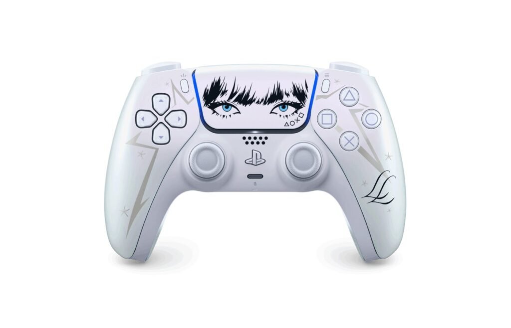 DualSense Wireless Controller LISA Limited Edition, front view with LISA's eyes on the touchpad