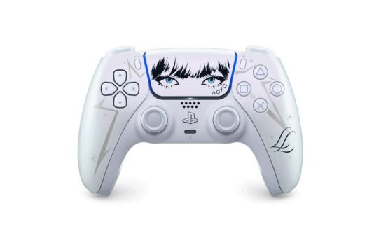 DualSense Wireless Controller LISA Limited Edition, front view with LISA's eyes on the touchpad