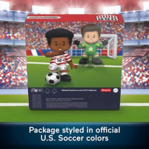 Back of Little People Collector U.S. Soccer box styled in official U.S. Soccer colors
