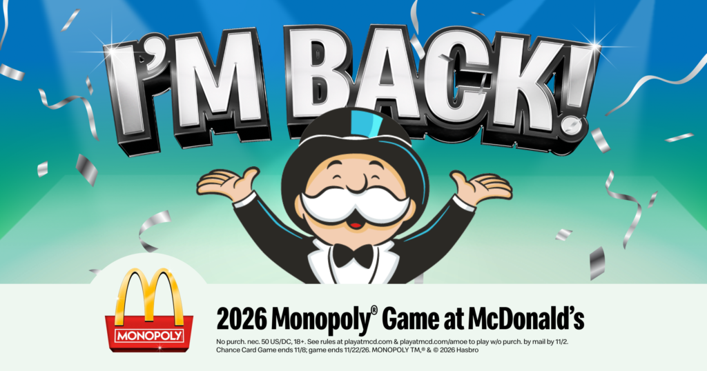 McDonald's Monopoly 2026 game — peel, scan, and play for prizes
