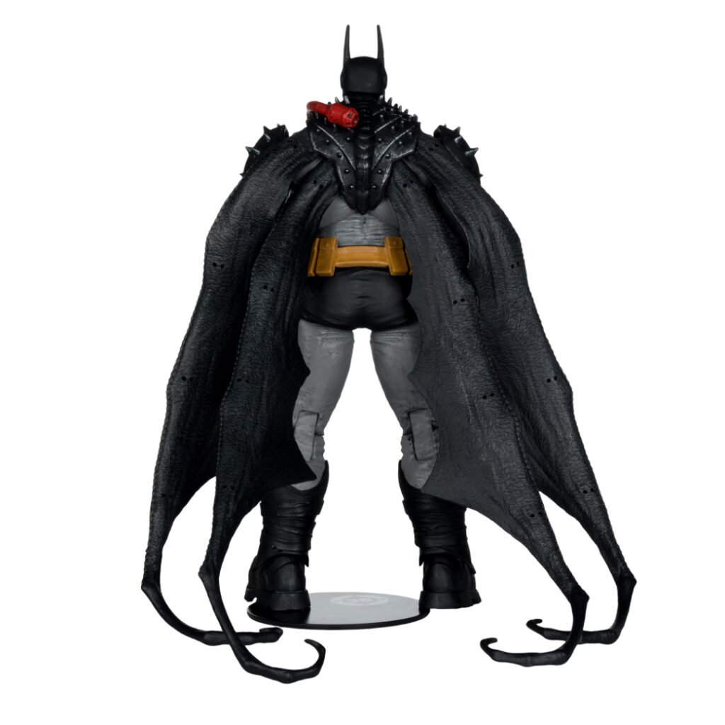 Back view of the Absolute Batman figure cape with spiked shoulders