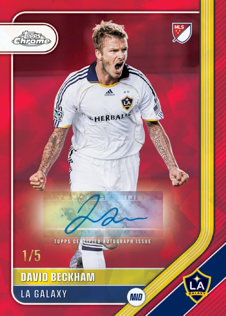 2026 Topps Chrome Sapphire MLS David Beckham LA Galaxy Red Sapphire Chrome Autograph numbered to 5