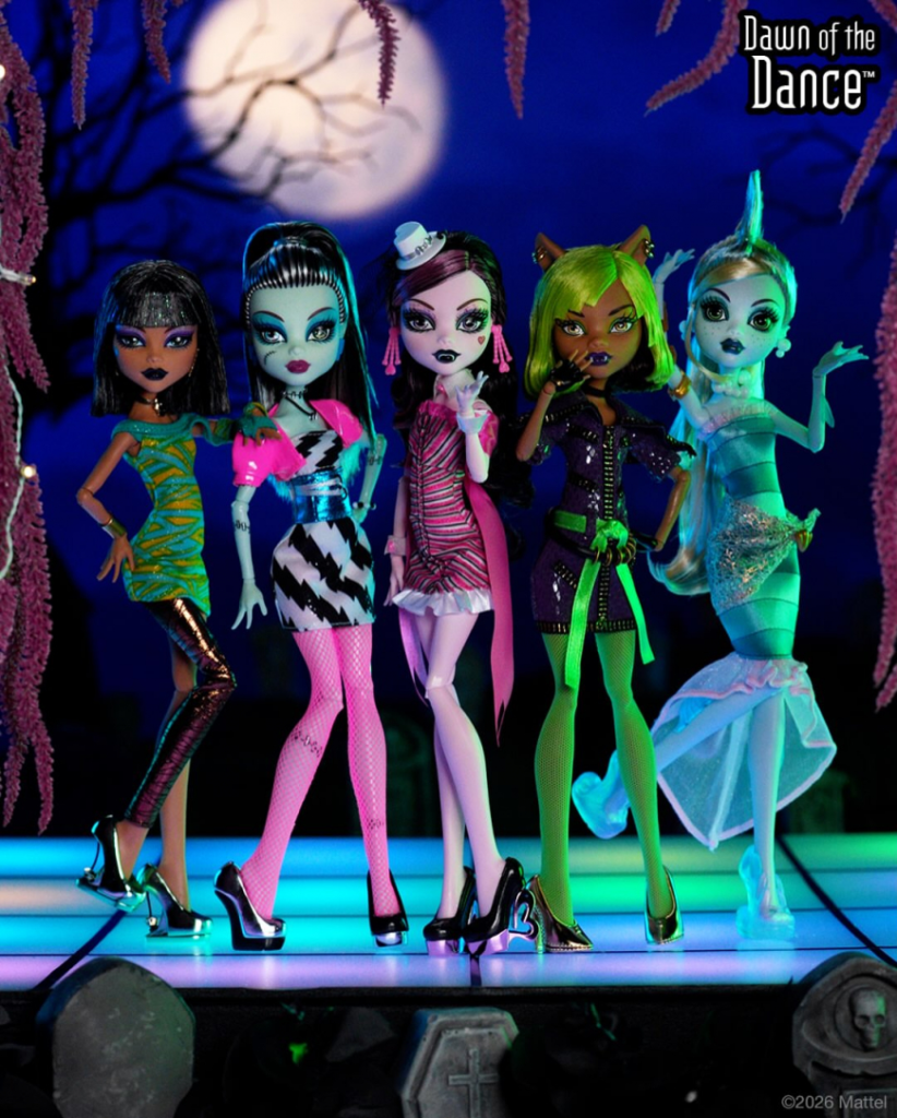 Monster High Dawn of the Dance Creeproduction dolls: Cleo, Frankie, Draculaura, Clawdeen and Lagoona