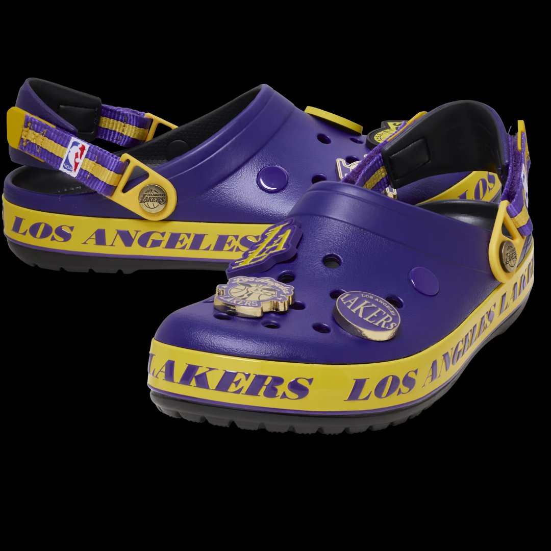 NBA Los Angeles Lakers Crocband Clog pair with team Jibbitz charms