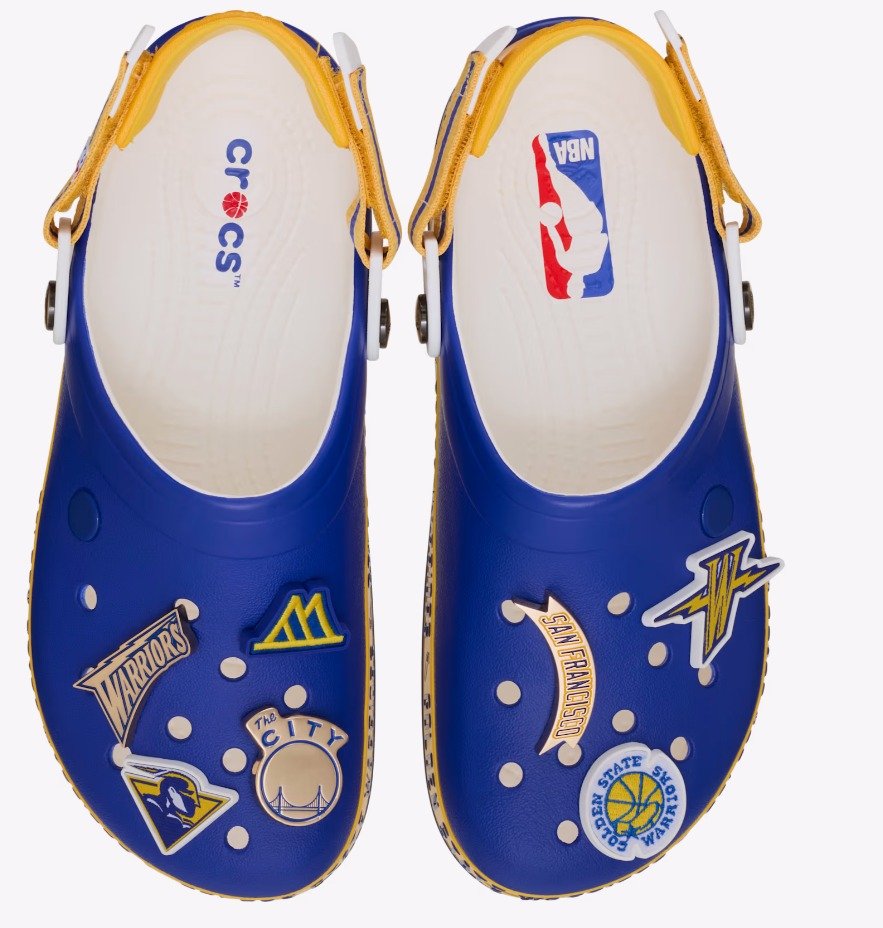 NBA Golden State Warriors Crocband Clog pair with team Jibbitz charms