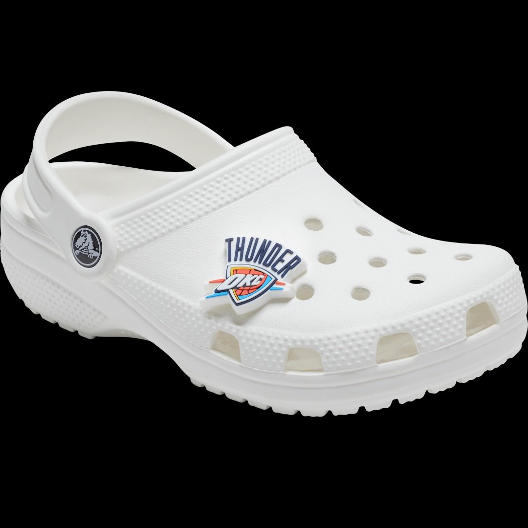NBA OKC Thunder Jibbitz charm on a Crocs clog