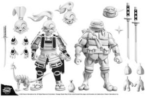 NECA Usagi Yojimbo and Leonardo 7-inch black-and-white figures with katanas, swap heads, hands and accessories
