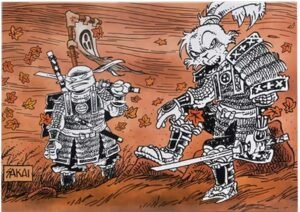 Stan Sakai autumn artwork of Usagi Yojimbo and Leonardo for the NECA Autumn Edition set