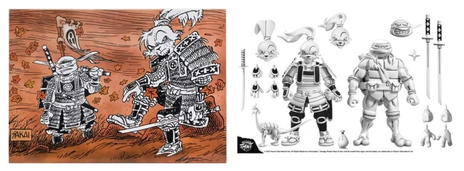 NECA Usagi Yojimbo x TMNT Leonardo Autumn Edition collector set: Stan Sakai art and the two 7-inch figures with accessories