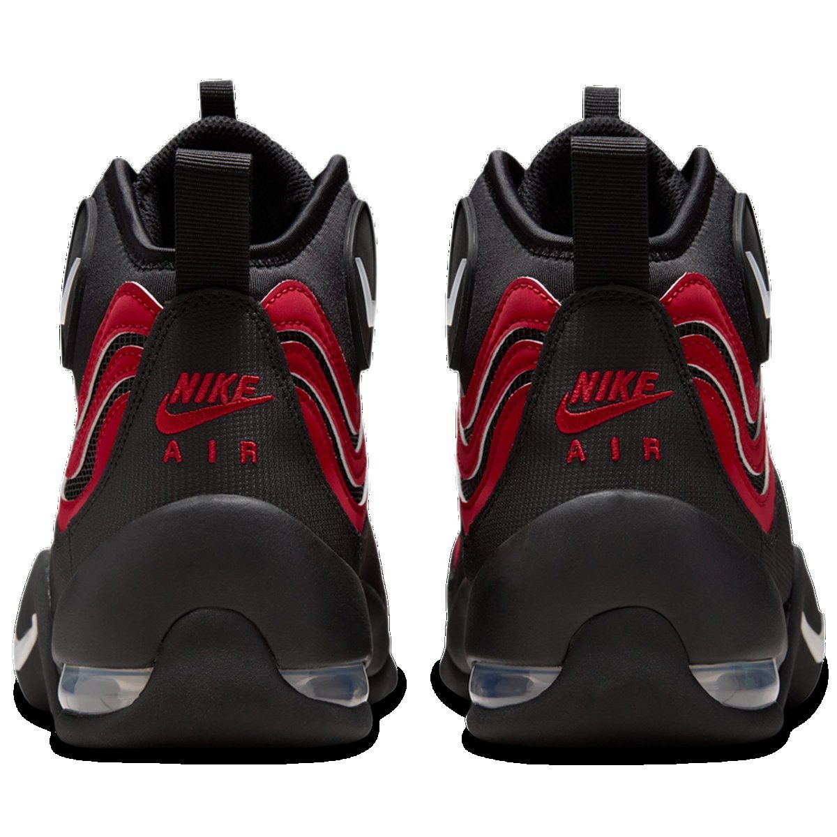 Heel view of the Nike Air Bakin High pair with red Nike Air branding