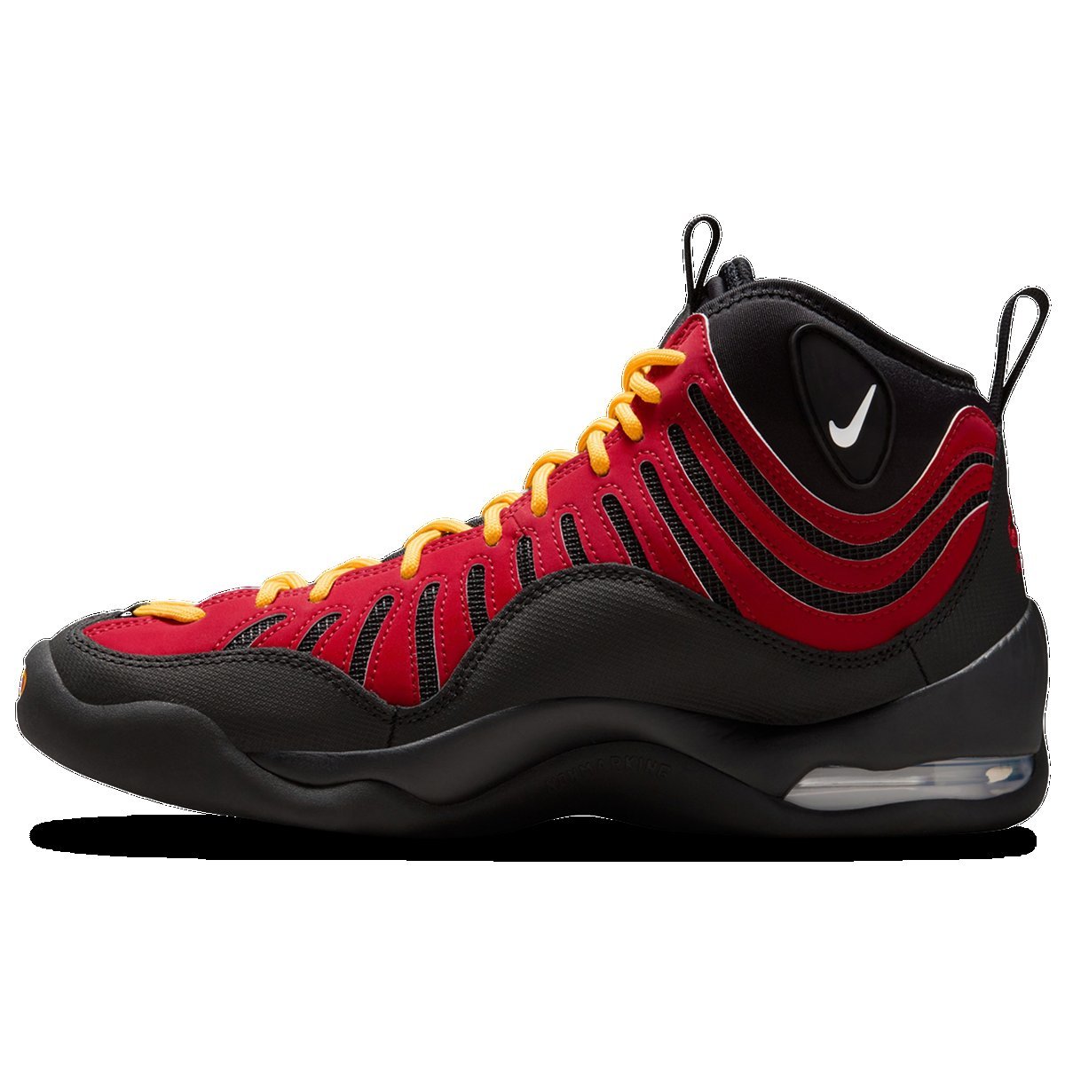 Medial side of the Nike Air Bakin High Black Varsity Red with visible Max Air unit