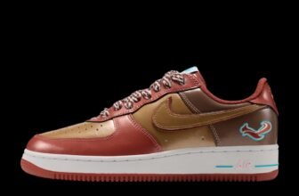 Nike Air Force 1 '01 x NIGO x J-HOPE Burnt Sunrise and Metallic Gold side profile