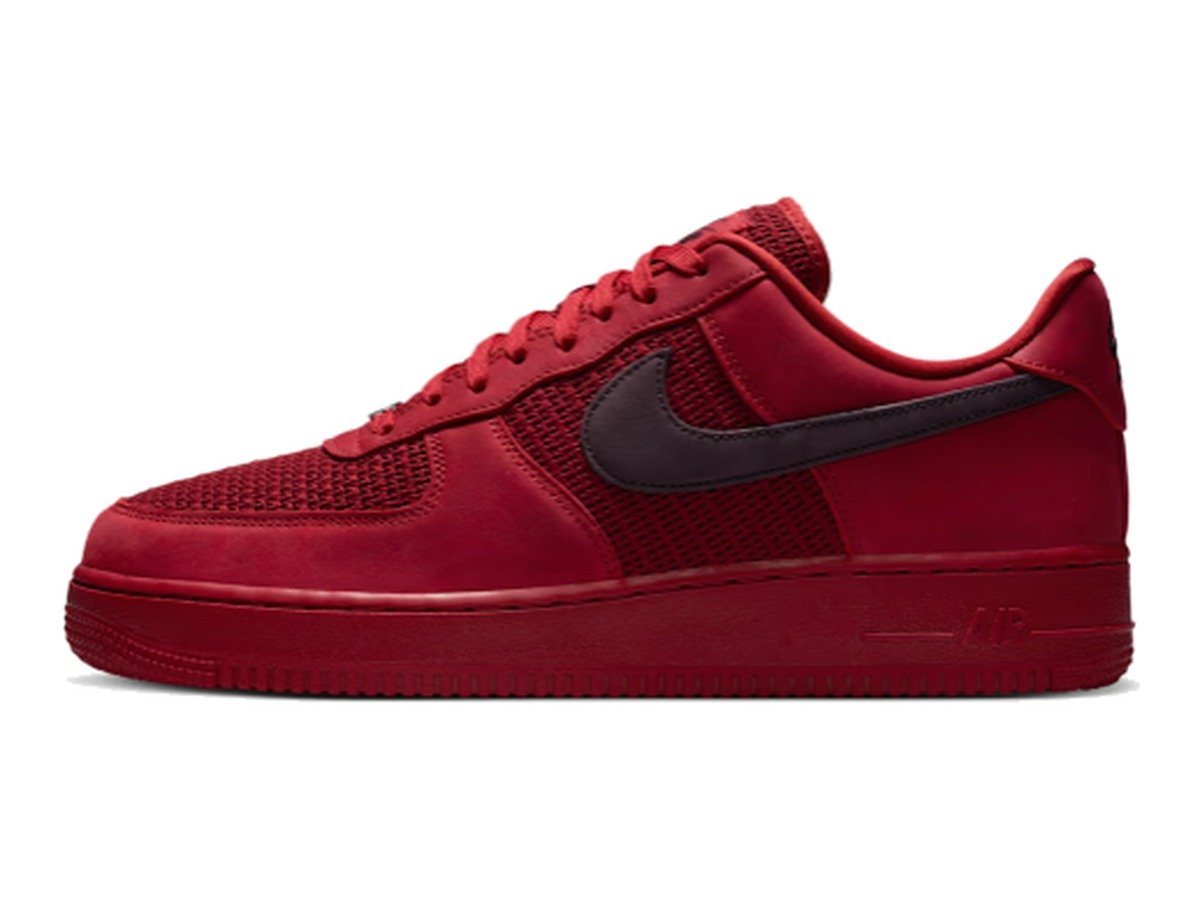 Nike Air Force 1 '07 LV8 men's shoe in tonal red mesh and suede with black Swoosh