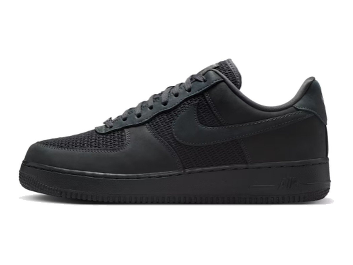 Nike Air Force 1 '07 LV8 men's shoe in triple black anthracite mesh and suede