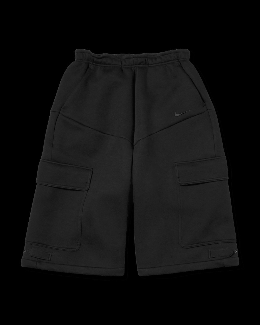 Nike Tech x Lil Yachty Men's Fleece Shorts in black with cargo pockets, front view