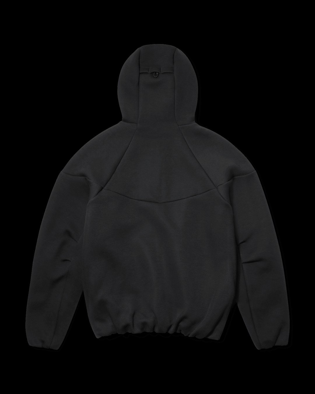 Back of the black Nike Tech x Lil Yachty Fleece Full-Zip Jacket with Nike Tech chevron lines