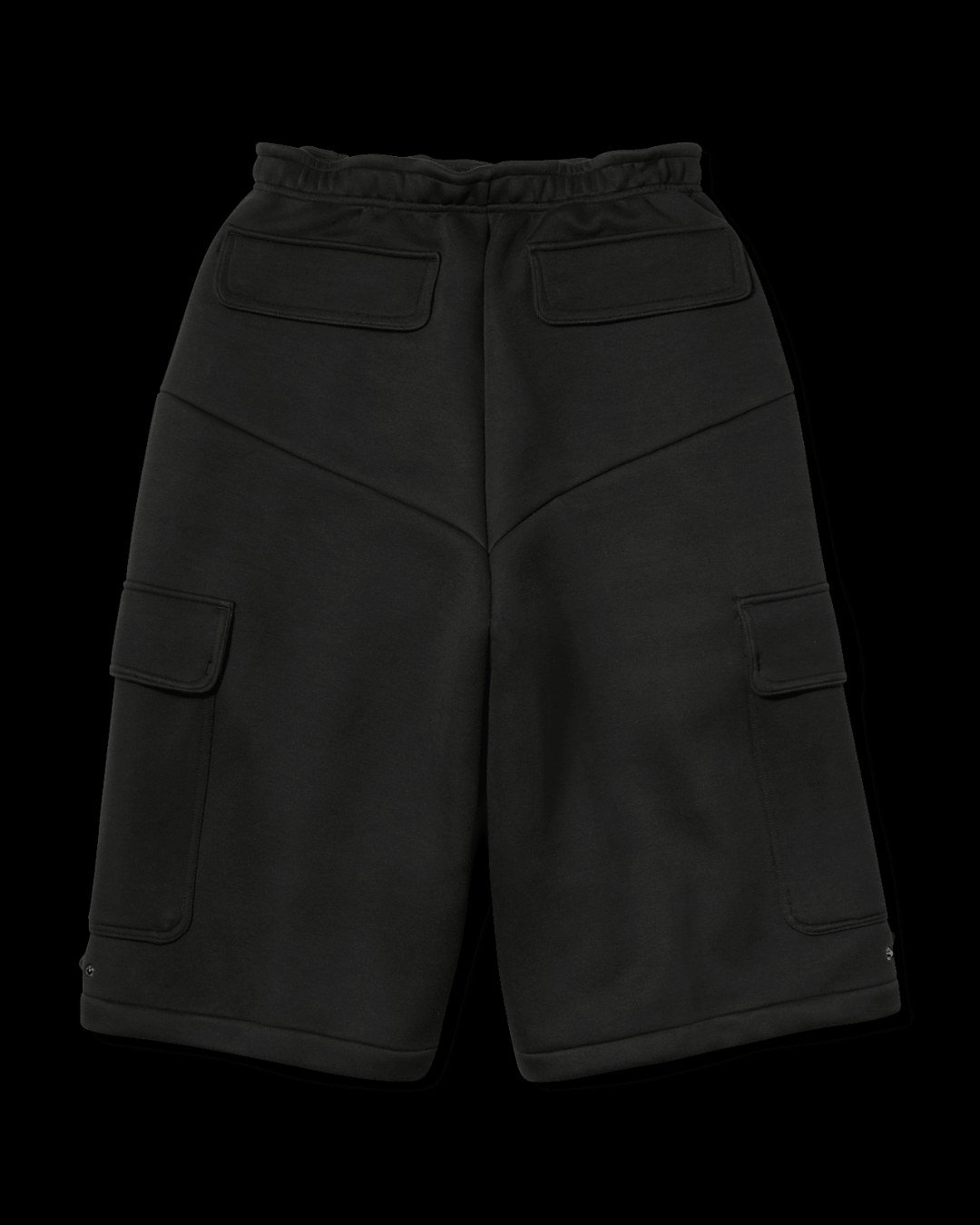 Back of the black Nike Tech x Lil Yachty oversized fleece shorts