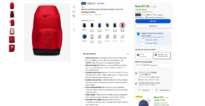 Walmart listing screenshot Nike Varsity Elite Backpack 32L $71.25