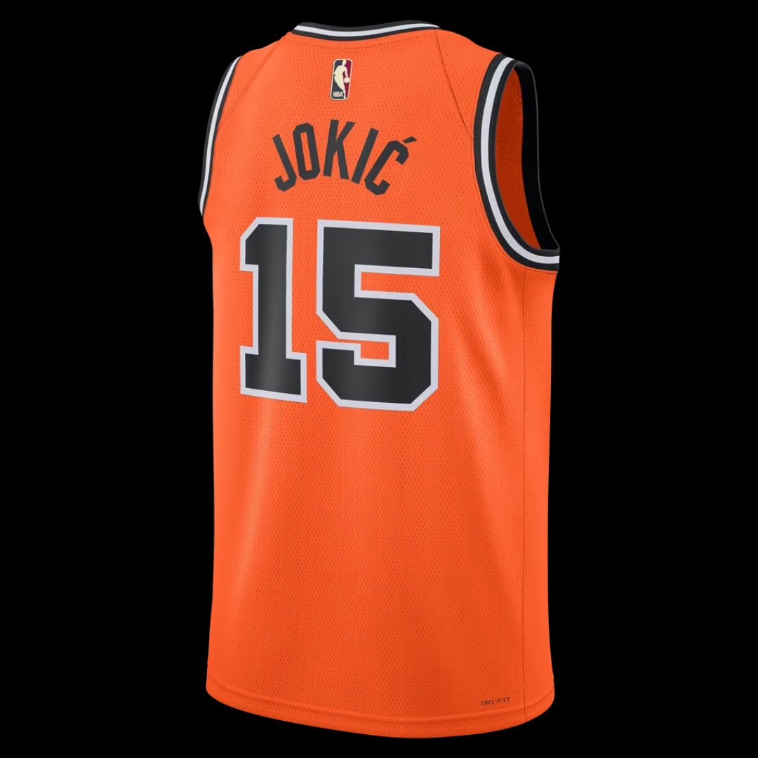 Back of the orange Nuggets Classic Edition jersey with JOKIC 15