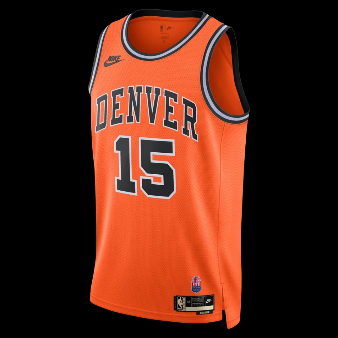 Front of the orange Denver Nuggets Classic Edition Swingman jersey with DENVER 15