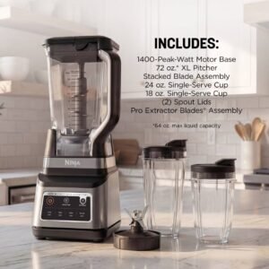 Ninja blender set on a kitchen counter showing the full DUO kit