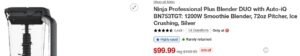 Target listing for the Ninja Professional Plus Blender DUO at $99.99, regular $169.99, $70 off