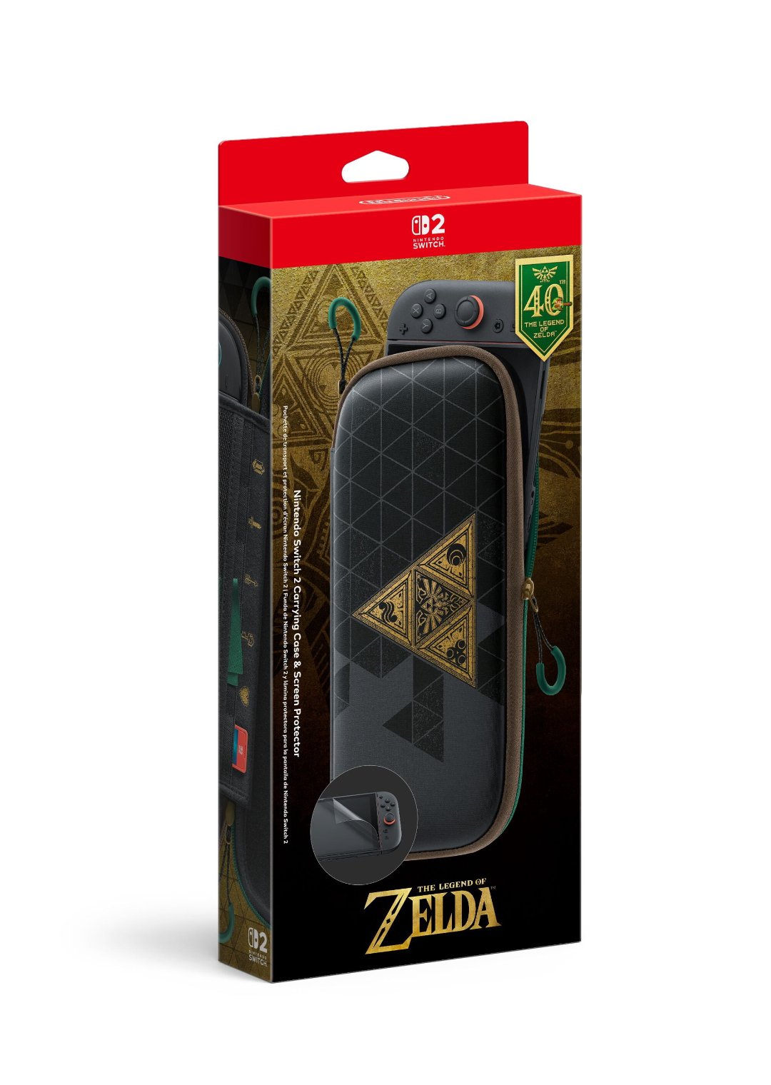 Nintendo Switch 2 Carrying Case and Screen Protector, The Legend of Zelda 40th Anniversary Edition, in its retail box