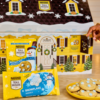 Nestlé Toll House Advent Calendar house with Snowflake Cookie Dough and baked cookies